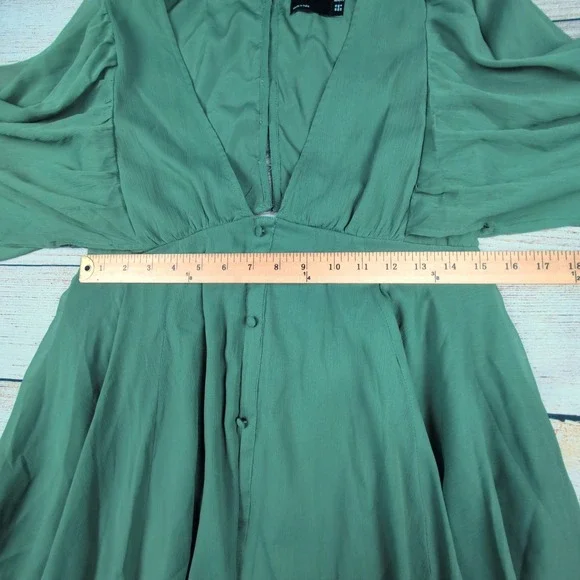 ASOS DESIGN Maternity Mini Dress Sage Green Ruffle Balloon Sleeve Open Back US 8 - Picture 4 of 8